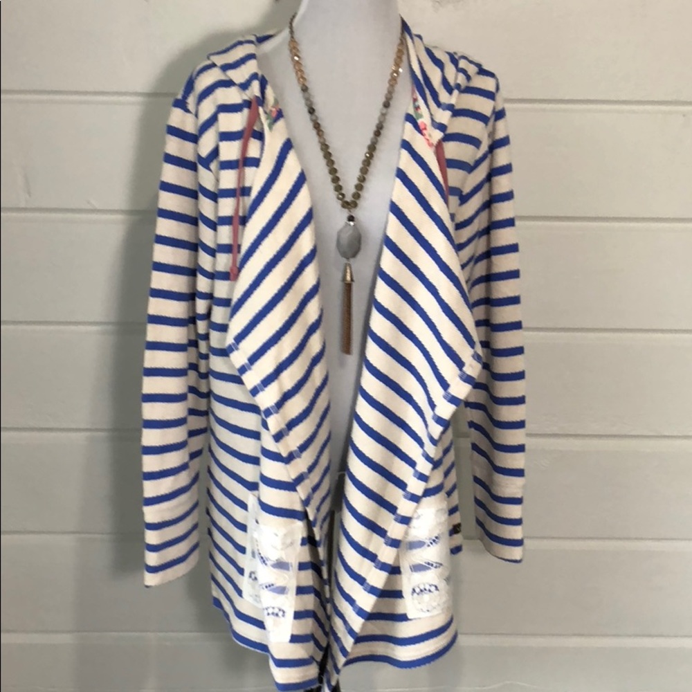 Matilda Jane Opened Blue Striped Hooded Cardigan